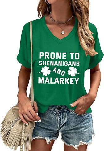St Patricks Day Shirt for Women Lucky Irish Shamrock Tshirt Saint Patricks Day T-Shirt Green V Neck Tops in Saudi Arabia