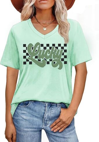 St Patricks Day Shirt for Women Lucky Irish Shamrock Tshirt Saint Patricks Day T-Shirt Green V Neck Tops in Saudi Arabia