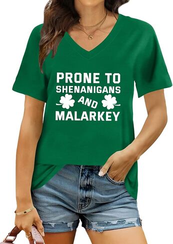 St Patricks Day Shirt for Women Lucky Irish Shamrock Tshirt Saint Patricks Day T-Shirt Green V Neck Tops in Saudi Arabia
