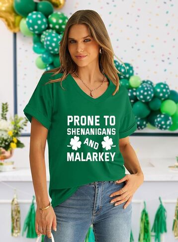 St Patricks Day Shirt for Women Lucky Irish Shamrock Tshirt Saint Patricks Day T-Shirt Green V Neck Tops in Saudi Arabia