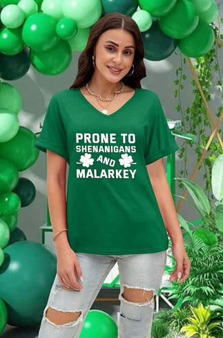 St Patricks Day Shirt for Women Lucky Irish Shamrock Tshirt Saint Patricks Day T-Shirt Green V Neck Tops in Saudi Arabia