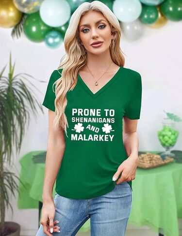 St Patricks Day Shirt for Women Lucky Irish Shamrock Tshirt Saint Patricks Day T-Shirt Green V Neck Tops in Saudi Arabia