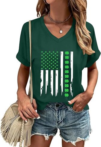 St Patricks Day Shirt for Women Lucky Irish Shamrock Tshirt Saint Patricks Day T-Shirt Green V Neck Tops in Saudi Arabia