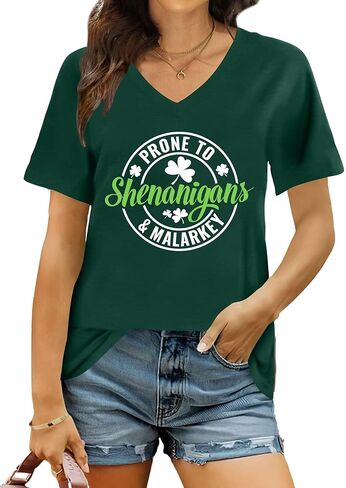 St Patricks Day Shirt for Women Lucky Irish Shamrock Tshirt Saint Patricks Day T-Shirt Green V Neck Tops in Saudi Arabia