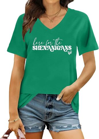 St Patricks Day Shirt for Women Lucky Irish Shamrock Tshirt Saint Patricks Day T-Shirt Green V Neck Tops in Saudi Arabia