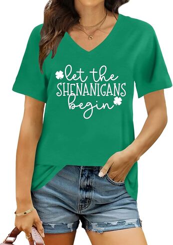 St Patricks Day Shirt for Women Lucky Irish Shamrock Tshirt Saint Patricks Day T-Shirt Green V Neck Tops in Saudi Arabia