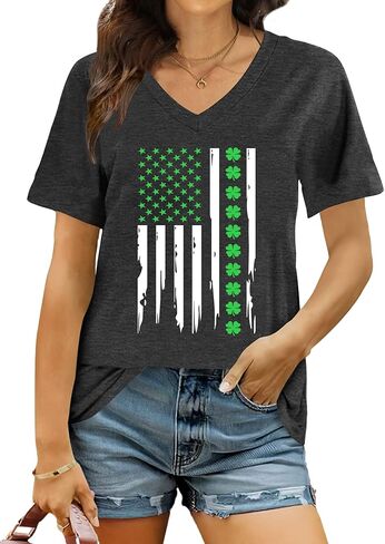 St Patricks Day Shirt for Women Lucky Irish Shamrock Tshirt Saint Patricks Day T-Shirt Green V Neck Tops in Saudi Arabia