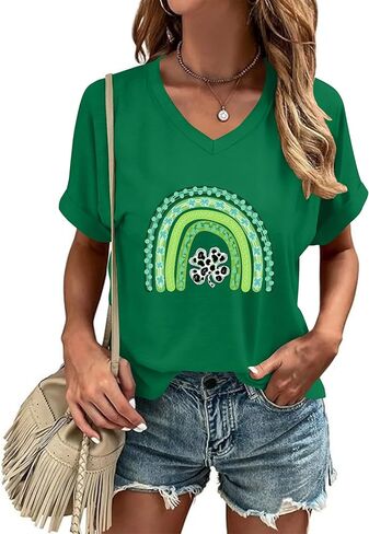 St Patricks Day Shirt for Women Lucky Irish Shamrock Tshirt Saint Patricks Day T-Shirt Green V Neck Tops in Saudi Arabia