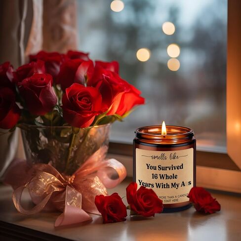 GSPY 16 Year Anniv. Candle - 16th Anniversary Candle Gifts for Husband, Wife - 16th Wedding Anniversary Ideas for Her, Him, Couple - Happy Sixteenth, Wax Anniv. Gifts for Women, Men, Girlfriend, BF in Saudi Arabia