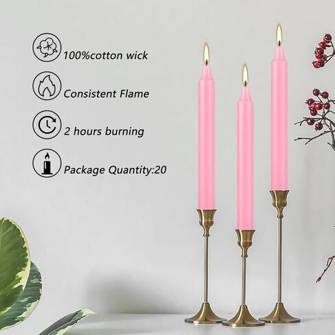 Taper Candles Unscented Taper Candles for Christmas,Household, Wedding, Rituals, Prayer, Birthdays, Meditation, Altar,Party and Home Décor Candlesticks (Pink-4" 20). in Kuwait