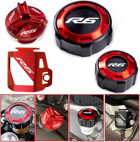 Front And Rear Brake Fuel Tank Cap And Filler Cap Protection Accessories Compatible With R6 YZF R6 YZF-R6 2010-2020 2021 2022(Four black) in Saudi Arabia