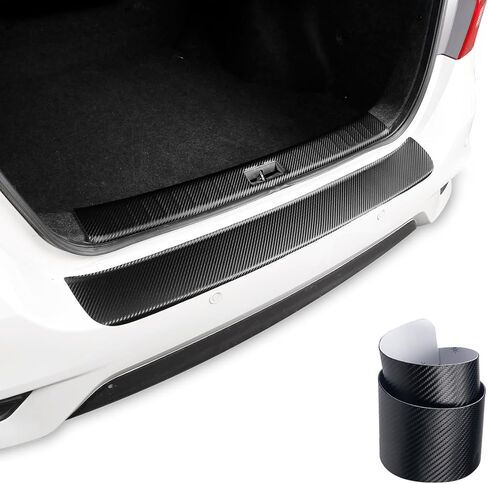 Rear Bumper Guard for Sedans & Compact Cars, 35.4" x 2.7" Low-Profile Anti-Scratch Film, Carbon Fiber Leather Texture, Universal Fit Adhesive Install in Saudi Arabia