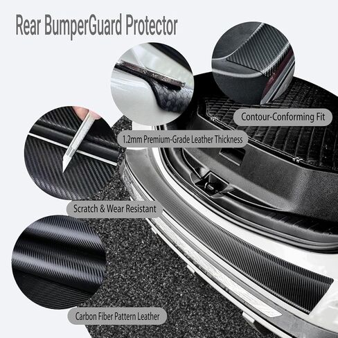 Rear Bumper Guard for Sedans & Compact Cars, 35.4" x 2.7" Low-Profile Anti-Scratch Film, Carbon Fiber Leather Texture, Universal Fit Adhesive Install in Saudi Arabia