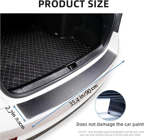 Rear Bumper Guard for Sedans & Compact Cars, 35.4" x 2.7" Low-Profile Anti-Scratch Film, Carbon Fiber Leather Texture, Universal Fit Adhesive Install in Saudi Arabia