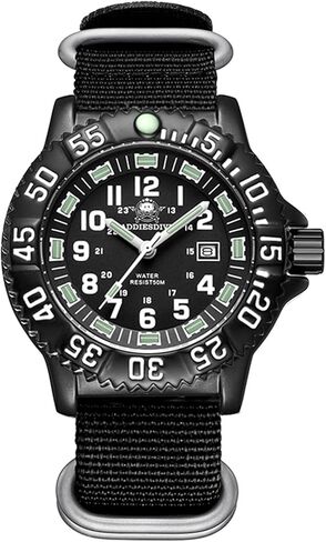 ADDIESDIVE Watch for Men Alloy Case Mineral Analog Quartz Rotatable Bezel Luminous Military Mens Watches with Stainless Steel Bracelet/Olive/Khaki Nylon Band in Saudi Arabia