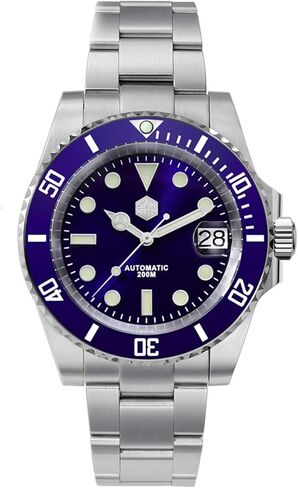 San Martin Diver Ghost Luxury Watch Sapphire Crystal Men Automatic Mechanical Watches Ceramic Bezel 20Bar Luminous dial with Date Window (Blue) in Kuwait