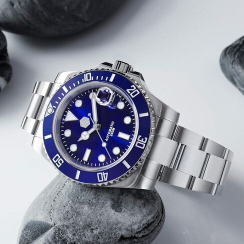 San Martin Diver Ghost Luxury Watch Sapphire Crystal Men Automatic Mechanical Watches Ceramic Bezel 20Bar Luminous dial with Date Window (Blue) in Kuwait