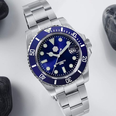 San Martin Diver Ghost Luxury Watch Sapphire Crystal Men Automatic Mechanical Watches Ceramic Bezel 20Bar Luminous dial with Date Window (Blue) in Kuwait