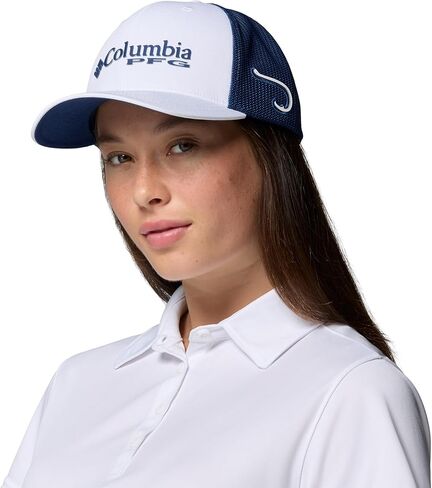 Columbia Unisex PFG Logo Mesh Ball Cap, White/Carbon/PFG Stacked Logo, L/XL in Saudi Arabia