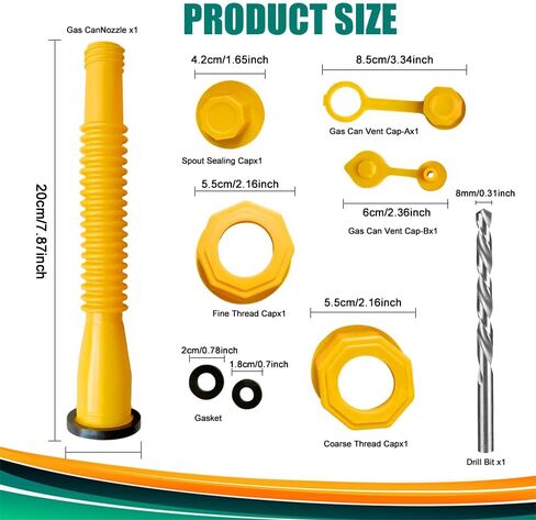 Gas Can Spout Replacement, Anti-Spill Design Gas Can Nozzle Replacement Kit, Gas Can Vent Caps with Flexible Nozzle, Car Accessories Fuel Gas Vent Set Fit for Most 1/2/5/10 Gal Oil Cans in Saudi Arabia