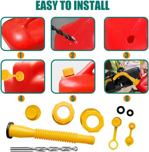 Gas Can Spout Replacement, Anti-Spill Design Gas Can Nozzle Replacement Kit, Gas Can Vent Caps with Flexible Nozzle, Car Accessories Fuel Gas Vent Set Fit for Most 1/2/5/10 Gal Oil Cans in Saudi Arabia