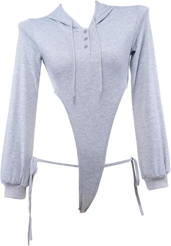 Women Sexy One Piece Lingerie Outfit Teddy Long Sleeve Bodysuit Bodycon Leotard Hoodie High Cut Out Onesie Pajamas in Saudi Arabia
