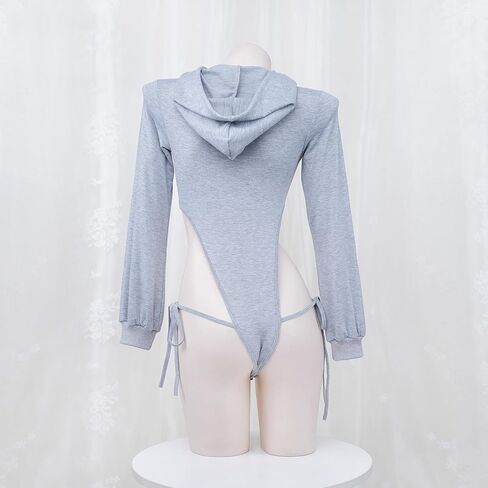 Women Sexy One Piece Lingerie Outfit Teddy Long Sleeve Bodysuit Bodycon Leotard Hoodie High Cut Out Onesie Pajamas in Saudi Arabia