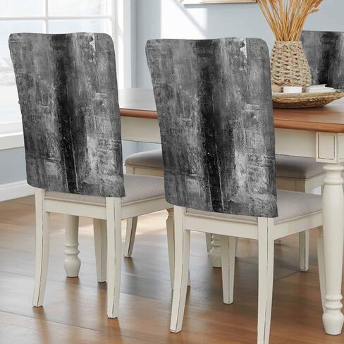 4 Packs Black Grey Painted Dining Chair Back Cover, Decorative Kitchen Dinner Chair Seat Covers Washable Chair Slip Covers,Slipcovers Protect for Dinning Room Abstract Contemporary Smear Graffiti Art in Kuwait