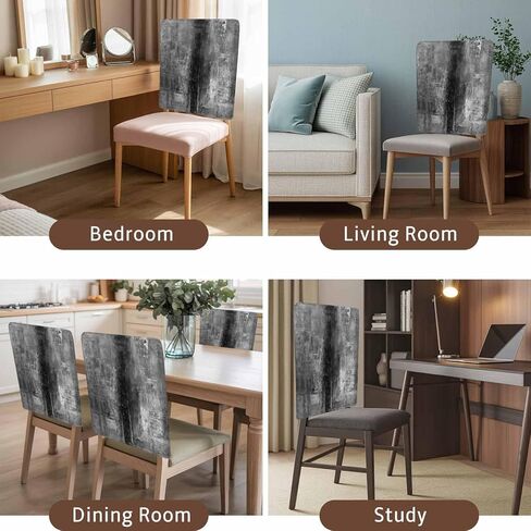4 Packs Black Grey Painted Dining Chair Back Cover, Decorative Kitchen Dinner Chair Seat Covers Washable Chair Slip Covers,Slipcovers Protect for Dinning Room Abstract Contemporary Smear Graffiti Art in Kuwait