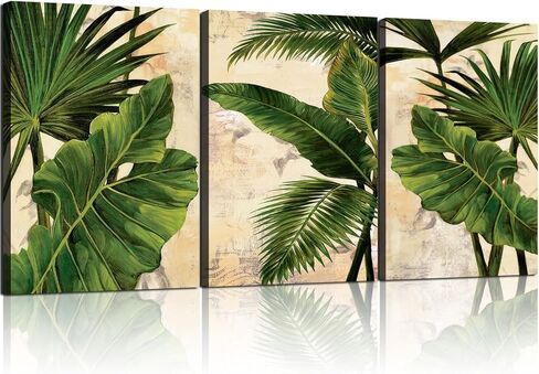 3pcs Framed Palm Leaves Banana Leaf Tropical Plants Wall Art Decor Canvas Print Nature Style Home Greenery Pictures Poster Gallery Bedroom Living Room Studio 12x16 Inch Ready to Hang in Saudi Arabia