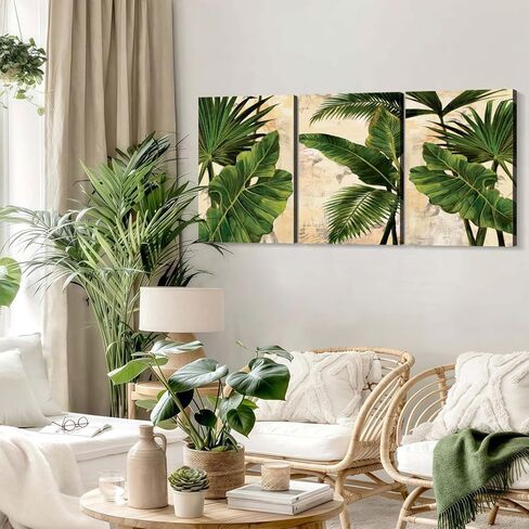 3pcs Framed Palm Leaves Banana Leaf Tropical Plants Wall Art Decor Canvas Print Nature Style Home Greenery Pictures Poster Gallery Bedroom Living Room Studio 12x16 Inch Ready to Hang in Saudi Arabia