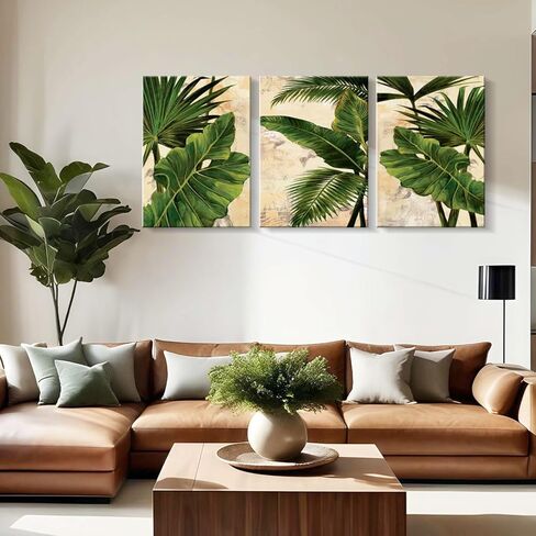 3pcs Framed Palm Leaves Banana Leaf Tropical Plants Wall Art Decor Canvas Print Nature Style Home Greenery Pictures Poster Gallery Bedroom Living Room Studio 12x16 Inch Ready to Hang in Saudi Arabia