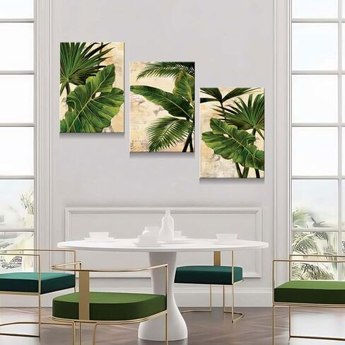 3pcs Framed Palm Leaves Banana Leaf Tropical Plants Wall Art Decor Canvas Print Nature Style Home Greenery Pictures Poster Gallery Bedroom Living Room Studio 12x16 Inch Ready to Hang in Saudi Arabia