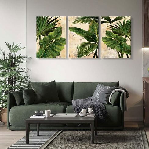 3pcs Framed Palm Leaves Banana Leaf Tropical Plants Wall Art Decor Canvas Print Nature Style Home Greenery Pictures Poster Gallery Bedroom Living Room Studio 12x16 Inch Ready to Hang in Saudi Arabia