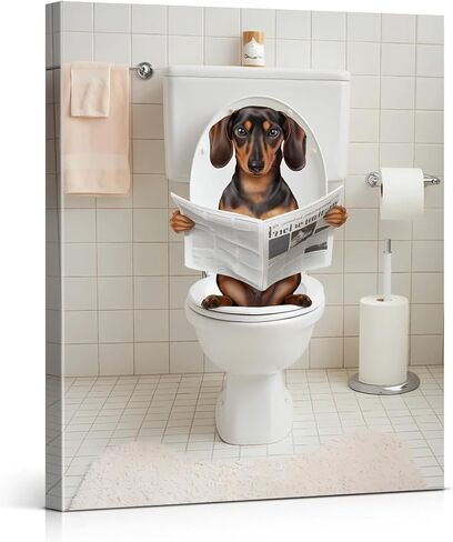 Funny Bathroom Wall Art Dachshund Dog Reading Newspaper on Toilet Picture Poster Toilet Humor Print Artwork Bathroom Wall Decor 8X10 Inches in Saudi Arabia