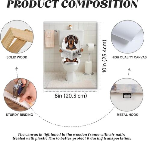 Funny Bathroom Wall Art Dachshund Dog Reading Newspaper on Toilet Picture Poster Toilet Humor Print Artwork Bathroom Wall Decor 8X10 Inches in Saudi Arabia