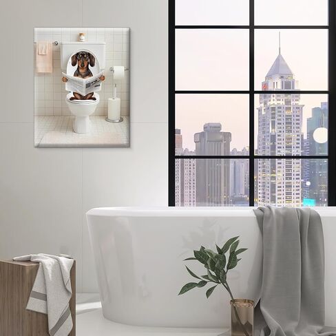 Funny Bathroom Wall Art Dachshund Dog Reading Newspaper on Toilet Picture Poster Toilet Humor Print Artwork Bathroom Wall Decor 8X10 Inches in Saudi Arabia