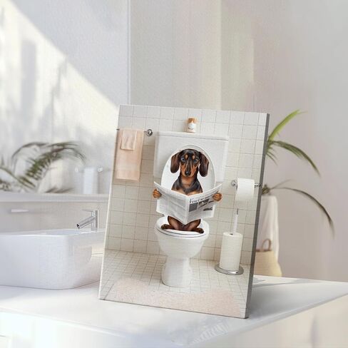 Funny Bathroom Wall Art Dachshund Dog Reading Newspaper on Toilet Picture Poster Toilet Humor Print Artwork Bathroom Wall Decor 8X10 Inches in Saudi Arabia