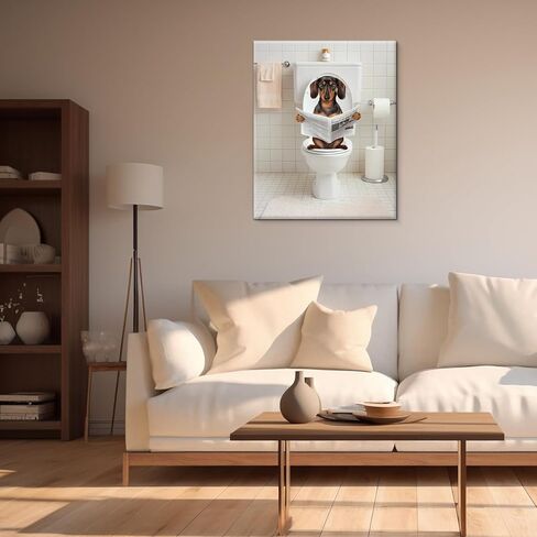 Funny Bathroom Wall Art Dachshund Dog Reading Newspaper on Toilet Picture Poster Toilet Humor Print Artwork Bathroom Wall Decor 8X10 Inches in Saudi Arabia