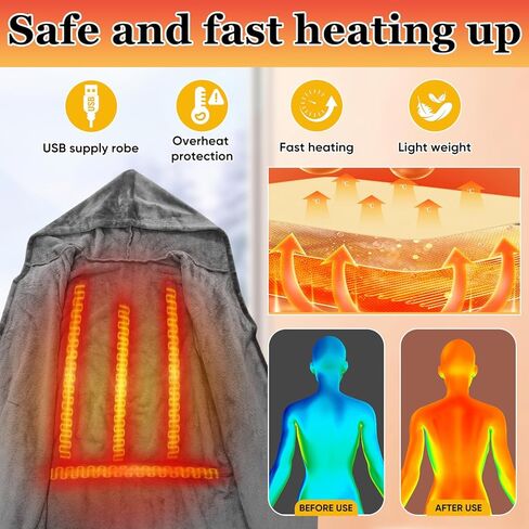 رداء مُدفأ للرجال مع غطاء للرأس - أرواب حمام مُدفأة للرجال مع 3 مستويات للتدفئة، رداء حمام طويل من الصوف من القطيفة in Kuwait