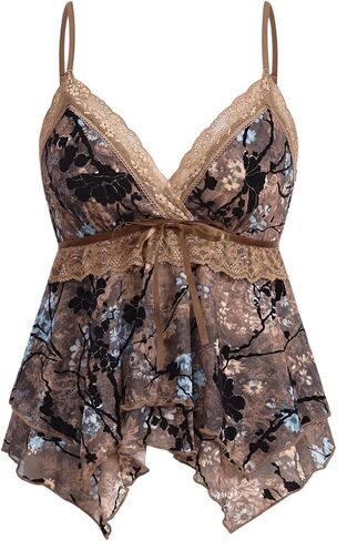 MakeMeChic Women's Summer Lace Tops Sleeveless Babydoll V Neck Peplum Camisole Going Out Tops in Saudi Arabia