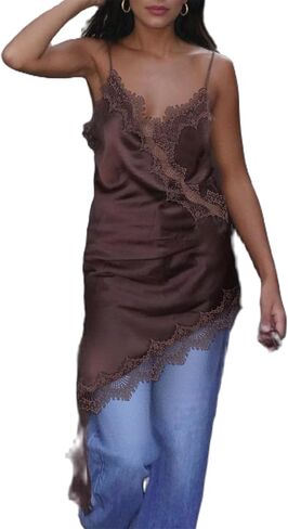 سترة نسائية حريرية من الدانتيل مزخرفة بالساتان والحرير Y2k زلة بحزام سباغيتي كوكيت قمصان صالة سترة حريرية متدفقة in Kuwait