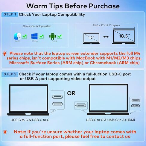 Laptop Screen Extender, 15.6" FHD 1080P IPS Triple Monitor Extended for 12"-18.5" Laptop, Plug & Play Portable Dual Monitor for Laptop, HDMI/USB-C for Mac, Wins, Android, Switch, Surface in Kuwait