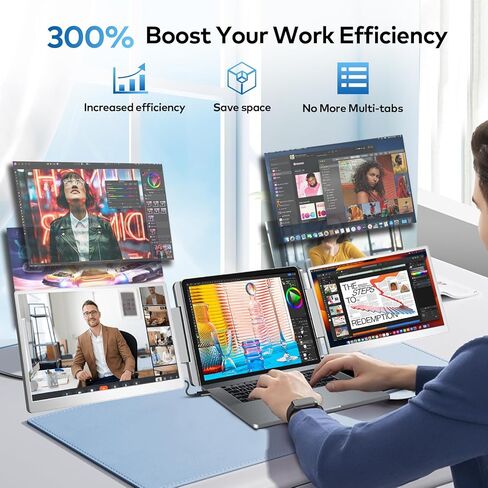 Laptop Screen Extender, 15.6" FHD 1080P IPS Triple Monitor Extended for 12"-18.5" Laptop, Plug & Play Portable Dual Monitor for Laptop, HDMI/USB-C for Mac, Wins, Android, Switch, Surface in Kuwait