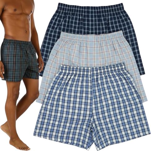 ToBeInStyle Men's Pack of 3 or 6 Button Fly Loose Fit Tartan Plaid Boxer Shorts in Kuwait