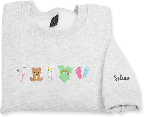 COUPLEHOODIES Cute Baby Essentials Icon Embroidered Sweatshirt – Personalized Gift for NICU Nurses, Pediatric Staff, or Maternity Professionals in Kuwait