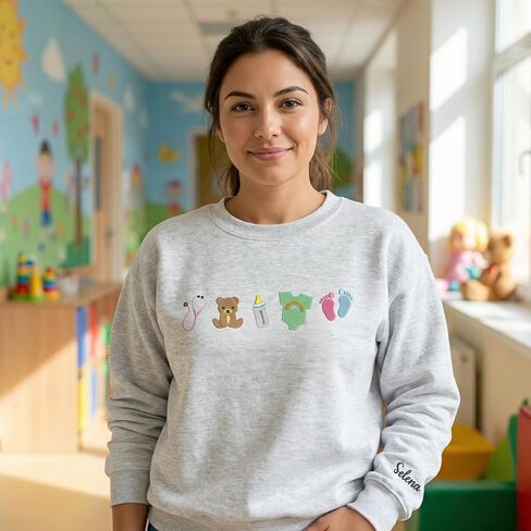 COUPLEHOODIES Cute Baby Essentials Icon Embroidered Sweatshirt – Personalized Gift for NICU Nurses, Pediatric Staff, or Maternity Professionals in Kuwait