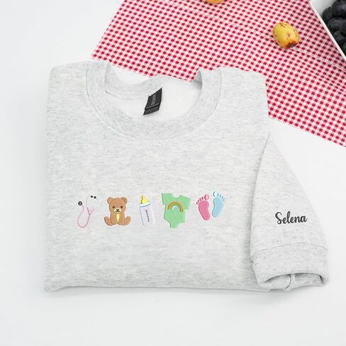 COUPLEHOODIES Cute Baby Essentials Icon Embroidered Sweatshirt – Personalized Gift for NICU Nurses, Pediatric Staff, or Maternity Professionals in Kuwait