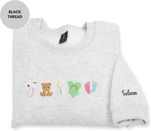 COUPLEHOODIES Cute Baby Essentials Icon Embroidered Sweatshirt – Personalized Gift for NICU Nurses, Pediatric Staff, or Maternity Professionals in Kuwait
