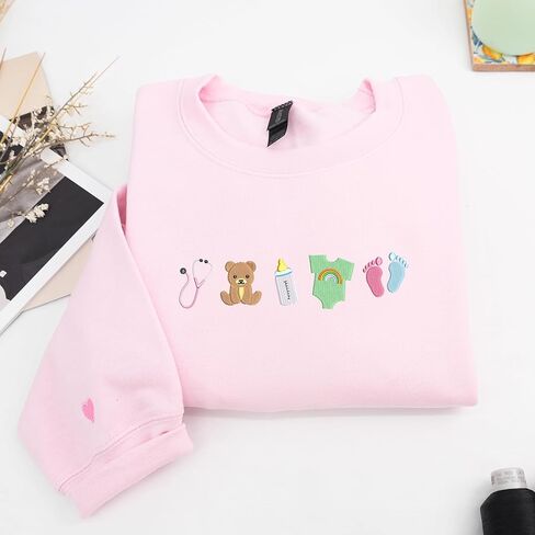 COUPLEHOODIES Cute Baby Essentials Icon Embroidered Sweatshirt – Personalized Gift for NICU Nurses, Pediatric Staff, or Maternity Professionals in Kuwait